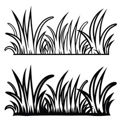 Two monochrome images show different styles of grass with flowing curved lines and solid fill