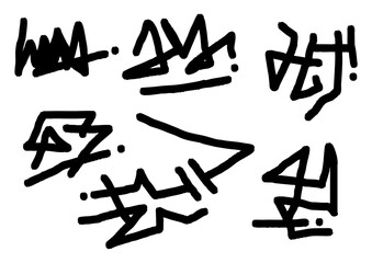 Abstract Art Black Ink Sketches on White Background, Lines and Shapes