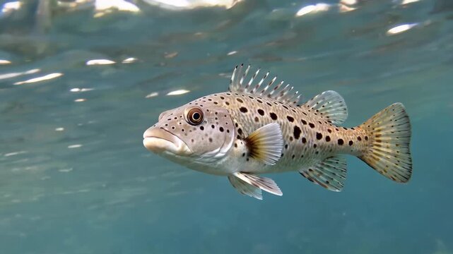 there is a fish that is swimming in the water