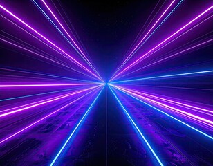 Neon lines converge in a dark tunnel