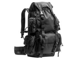 Large travel backpack with multiple side pockets Isolated on a transparent background