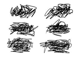 Abstract doodle scribbles, hand-drawn energetic lines forming chaotic patterns in black and white for creative designs