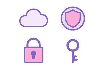 Modern cybersecurity concept showing cloud storage, shield, padlock, and key symbols for data protection and internet privacy