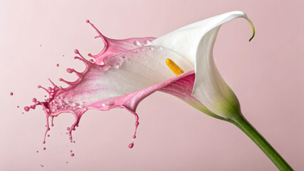 Elegant Calla Lily with an artistic splash of vibrant pink.