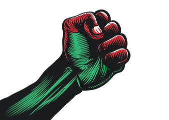 Juneteenth fist graphic with red black and green colors Isolated on a transparent background