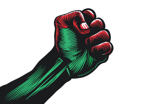 Juneteenth fist graphic with red black and green colors Isolated on a transparent background