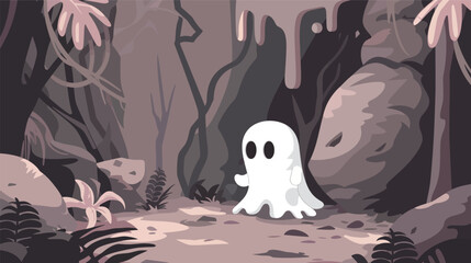 Cute ghost peeking around and checking the area illustration