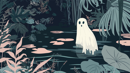 Cute ghost peeking around and checking the area illustration
