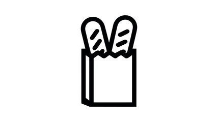 Black Outline Icon of Two Baguettes in a Paper Bag 