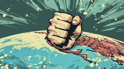 A powerful fist emerging from the earth illustration