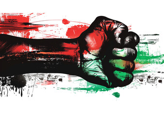 Juneteenth fist graphic with red black and green colors isolated on a transparent background