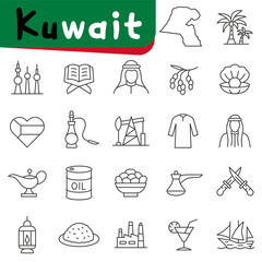 A set of icons depicting Kuwait's national symbols, culture, and architecture. Symbols dedicated to Kuwait.