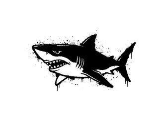 Aggressive shark graffiti drawing with spray paint dripping effect.