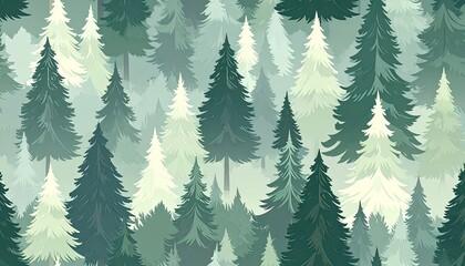 Obraz premium Flat design seamless wallpaper of pine trees in soft forest green and gray. 