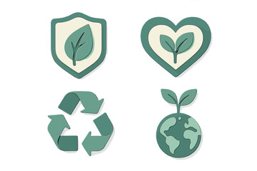 Eco-friendly symbols for environmental protection, nature conservation, recycling, and sustainable green earth concepts in a modern graphic style