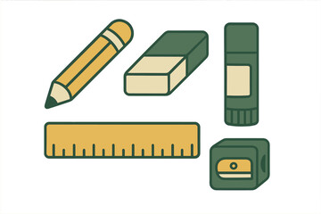 Assortment of essential school and office stationery items for education, learning, and creative work