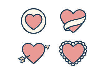 Stylized heart shapes collection for romantic themes, love, affection, Valentine's Day, and celebratory designs