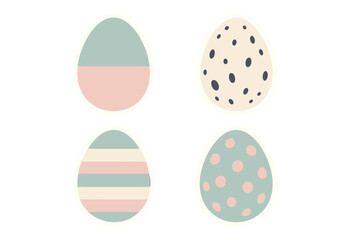 Assortment of decorative Easter eggs in soft pastel colors featuring diverse patterns for spring holiday celebration