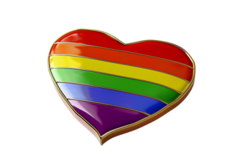 Rainbow heart badge with smooth edges isolated on a transparent background