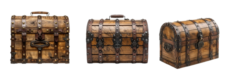 Set of Chest Isolated on Transparent Background. PNG.