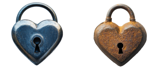 Set of Lock as Heart Isolated on Transparent Background. PNG.