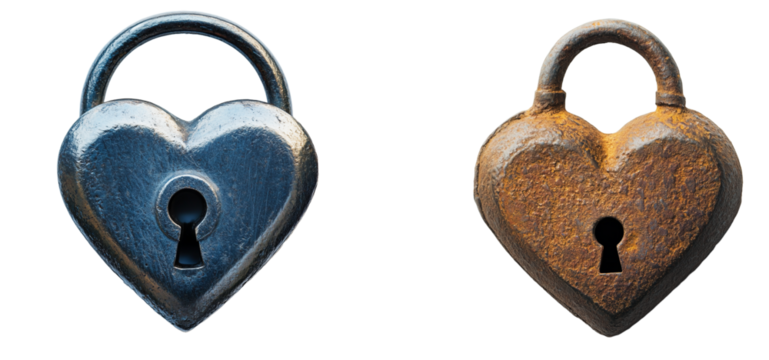 Set of Lock as Heart Isolated on Transparent Background. PNG.