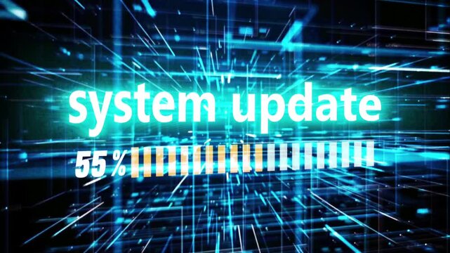 A loading bar symbolizes an operating system update on a computer