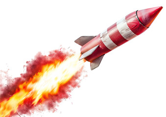 Single rocket firework with striped shell isolated on a transparent background