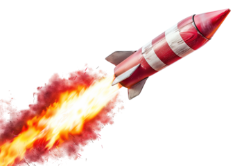 Single rocket firework with striped shell isolated on a transparent background