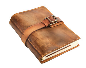 Scenic travel journal closed with strap isolated on a transparent background