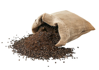 Small bag of soil with scattered seeds isolated on a transparent background