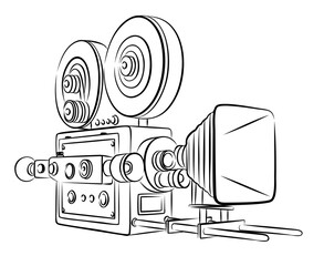 A sketch of vintage film video camera.
