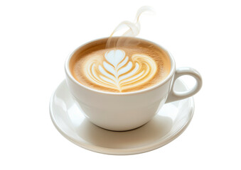 Steaming coffee cup with latte art isolated on a transparent background