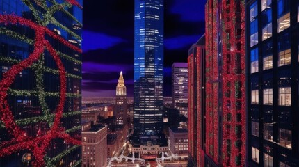 Obraz premium manhattan skyline at night,Elegant Manhattan Skyline Night View Sparkling Luxury Cityscape, Premium Manhattan Skyline at Night Twilight Panoramic Urban Scene, High-End Manhattan Night Skyline.
