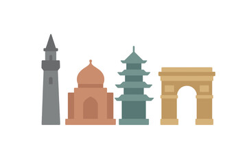 Iconic global architectural landmarks representing diverse cultures and historical periods from around the world