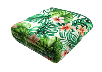 Tropical beach towel folded with leaf pattern isolated on a transparent background