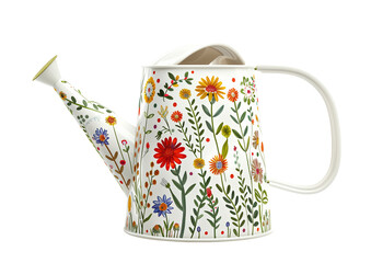Watering can with flower design isolated on a transparent background