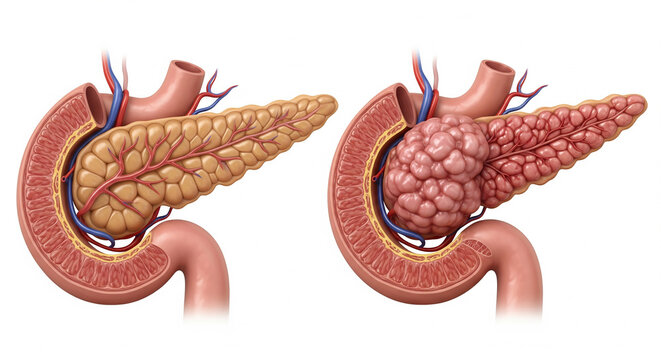 Healthy vs Diseased Pancreas: Scientific Illustration