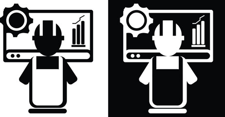 Fototapeta premium Construction worker with gear and chart icon.