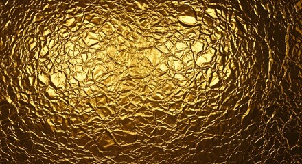  Luxury Crumpled Gold Foil Texture: Shiny Metallic Surface with Deep Wrinkles and Rich Golden Light Reflection