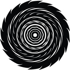 Black and white spiral circles illustration, hypnotic optical geometric twirl design