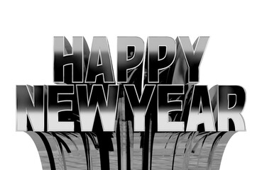 3D Happy New Year Metallic silver
