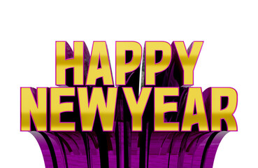 3D Happy New Year Gold With Purple