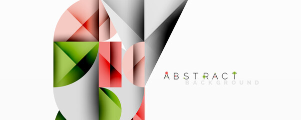 Obraz premium Modern abstract design. Geometric lines, shapes create dynamic composition. Colors include green, red, gray. Minimalist style.