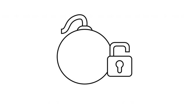 sketch of an open padlock icon and a bomb icon