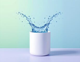 White Cylindrical Container with Water Splash Against Pastel Gradient