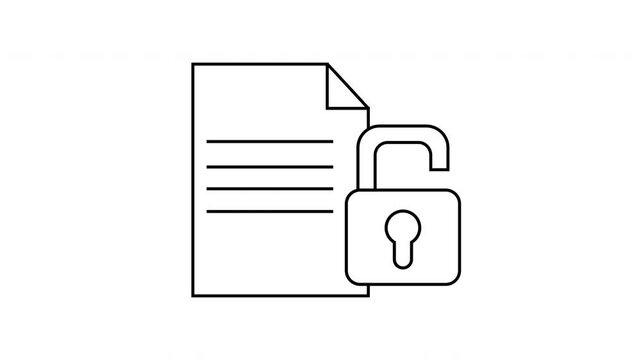 sketch of an open padlock icon and a paper icon