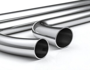Polished metal pipes on white background