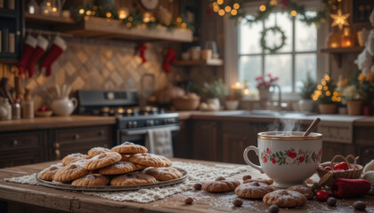 Obraz premium christmas cookies on a table,Elegant Christmas Cookies on a Table, Luxury Holiday Table with Christmas Cookies, Glamorous Christmas Cookies Display, Sophisticated Christmas Cookies on Festive Table.