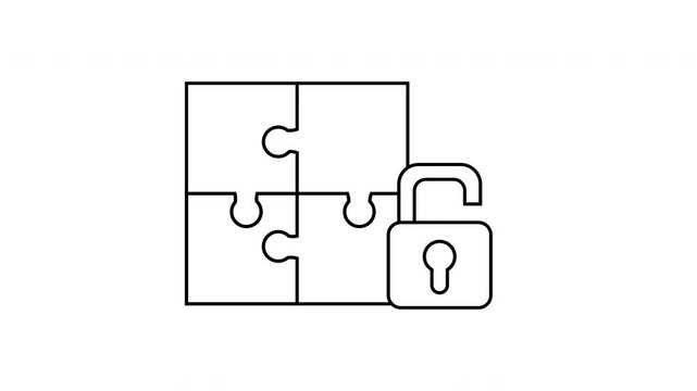 sketch of open padlock icon and puzzle icon